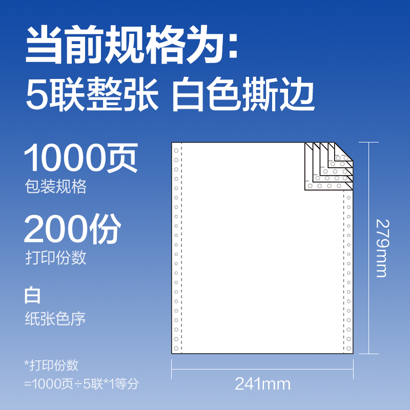 6008集团官方网站莱茵河L241-5电脑打印纸(S白色撕边)(1000页/盒)