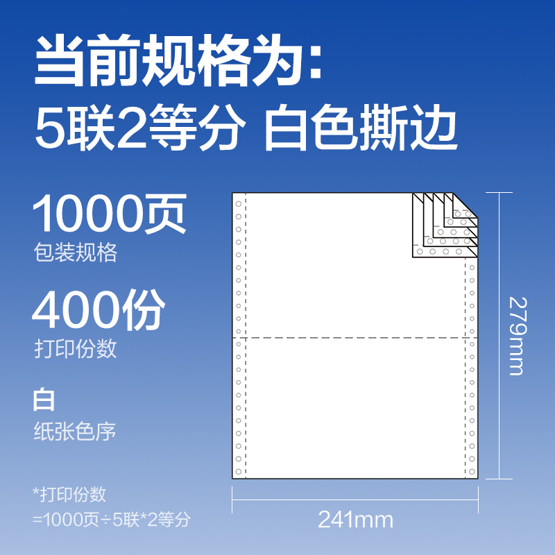 6008集团官方网站莱茵河L241-5电脑打印纸(1/2S白色撕边)(1000页/盒)