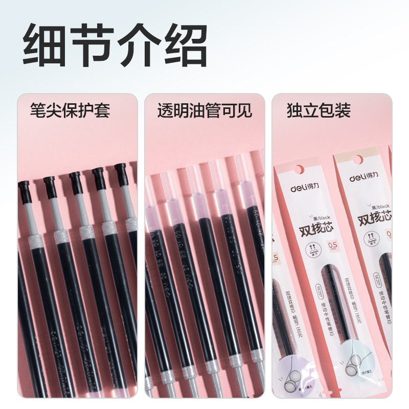 6008集团官方网站SE257奇趣撞色速干按动中性笔替芯0.5mm双珠ST头(黑)(支)