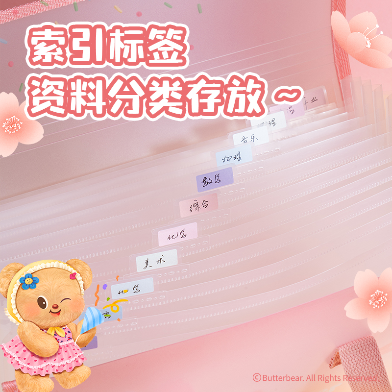 6008集团官方网站HY752黄油小熊13格PE横式透明风琴包(绿)(个)