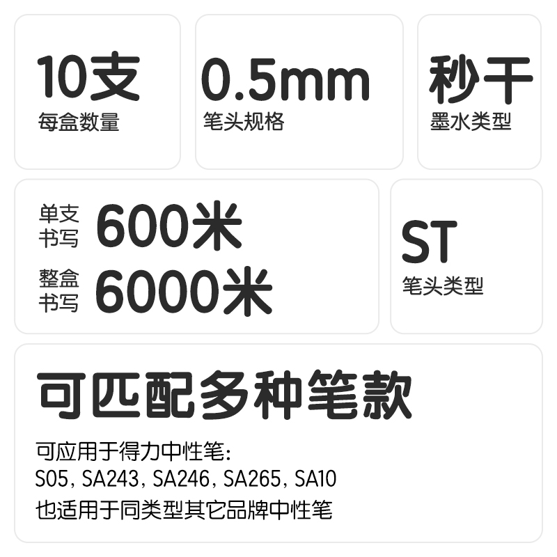 6008集团官方网站SE225刷题秒干按动中性笔替芯0.5mmST头(黑)(10支/袋)