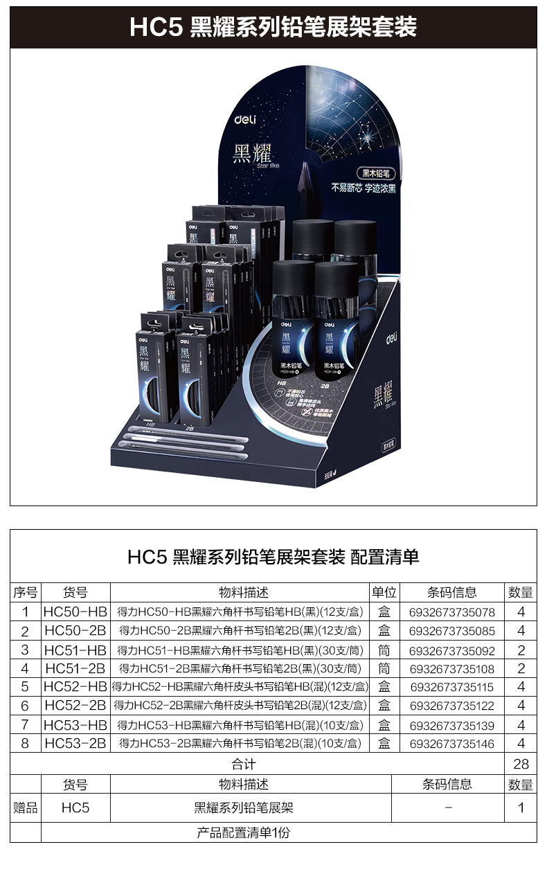 6008集团官方网站HC5黑耀黑木誊写铅笔展架套装(混)(套)