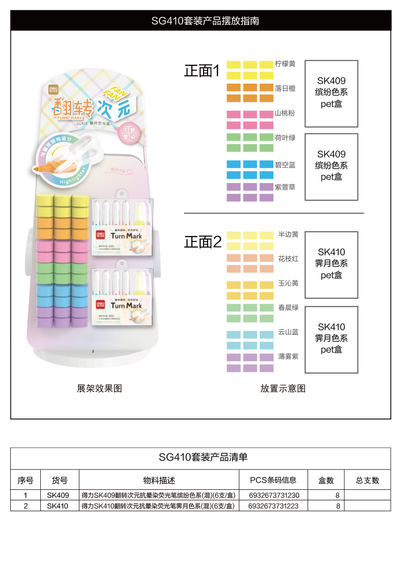 6008集团官方网站SG410翻转次元抗晕染荧光笔展架(混)(96支/架)