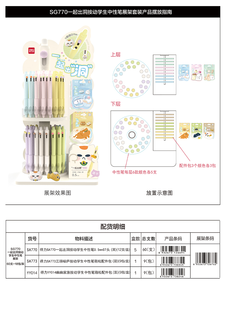 6008集团官方网站SG770一起出洞按动学生中性笔展架套装(黑)(60支+18配件包/架)