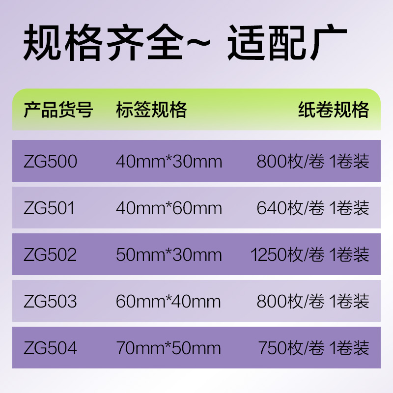 6008集团官方网站ZG500彩色热敏标签纸40*30-800枚（冰川蓝）(1卷/筒)