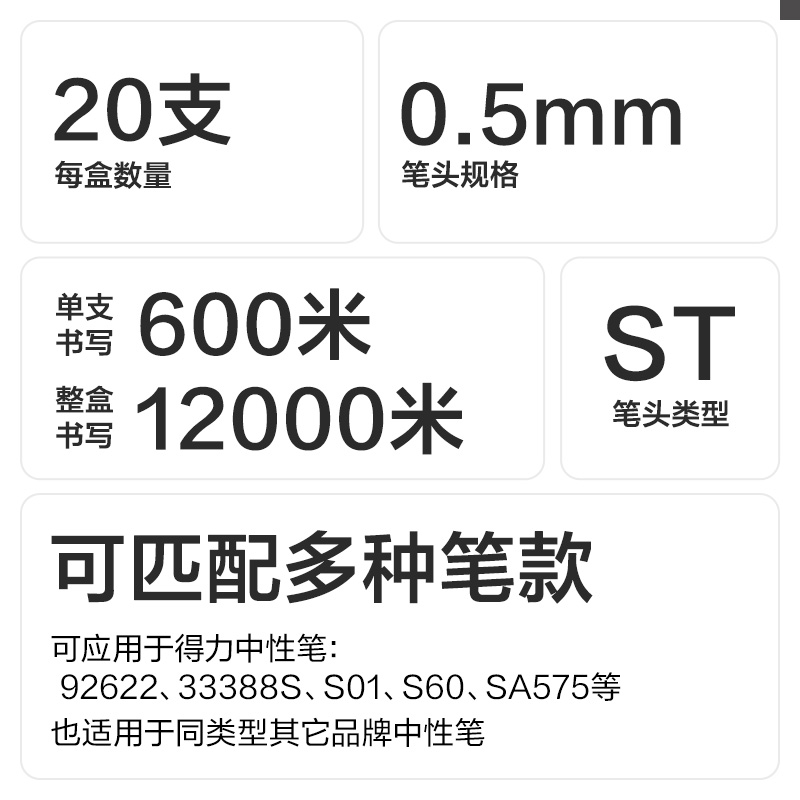 6008集团官方网站SE244速干按动笔芯0.5mmST头(黑)(20支/盒)