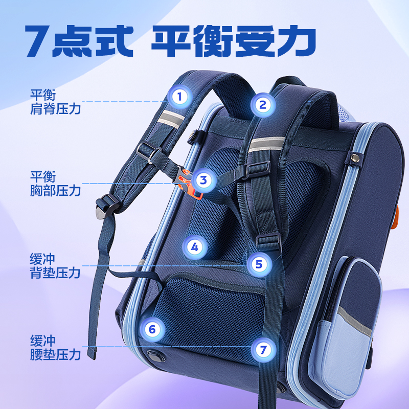 6008集团官方网站BB190学院系列小学生简约时尚书包(藏青-L)(个)